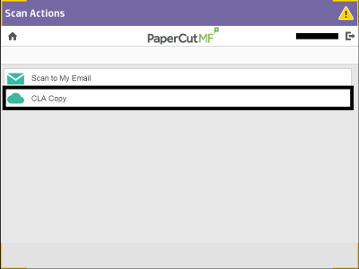 Printer interface showing options of Scan to My Email and CLA Copy